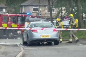 Firefighters from Ripley were called to a car fire on Brittain Drive, Codnor Gate, shortly after 1 pm today, on Thursday, May 11. (Photo credit: Mark Silvey, Jacksdale.co.uk)