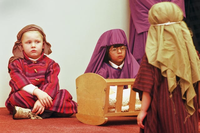 Manor Lodge nurture unit pupils staged their last nativity before the unit closed down in 1999. The nativity was held at the Salvation Army Hall, Duke Street, Sheffield. One of the shepherds greeted Mary and Joseph played by , Zachary O'Brian, 4 and 5 year old Shabina Hussain.