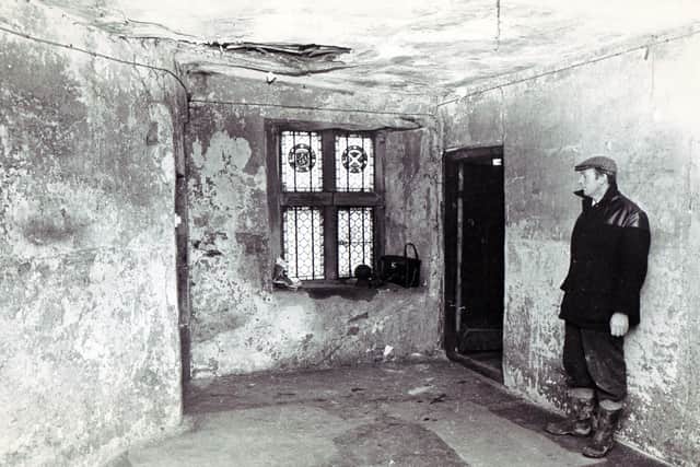 The room next to the one in which Mary Queen of Scots was incarcerated for many years at Manor Castle.
Raymond Gargett, resident stone mason, was pictured in November 1969