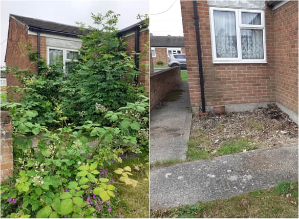 The garden area pictured before (left) and after Coun McCabe intervened (right)