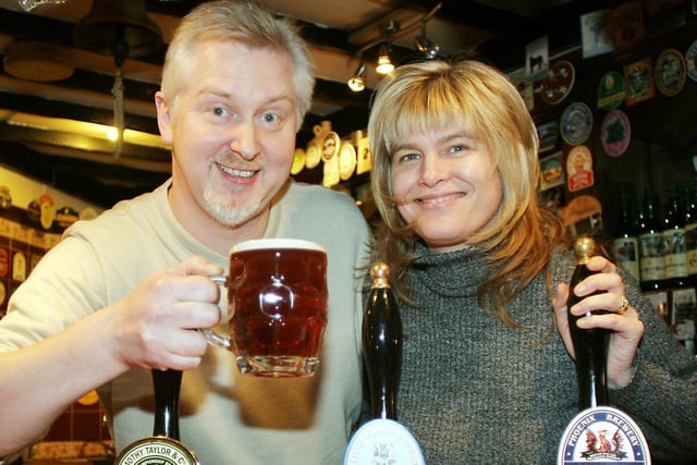 Kim and Jackie Beresford of the Old Poets Corner, Ashover, celebrate winning pub of the year.