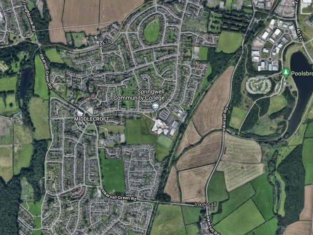 Councillors are expected to give the go-ahead for 400 new homes on a triangular area of land bordered by Inkersall Road, Inkersall Green Road and the Trans Pennine Trail. Image: Google Maps.