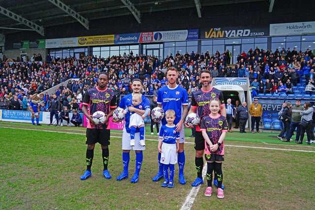 Chesterfield FC new kit launch event . New home and away kit on show.