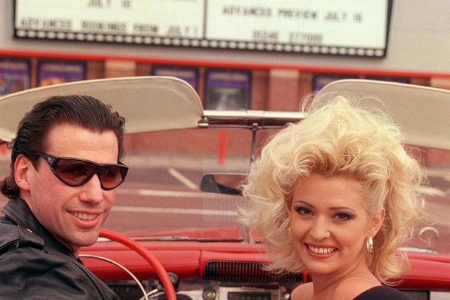 Chesterfield's Jo Guest is pictured in 1998 at  Cineworld on Derby Road. The former Page 3 girl posed with Harry Bizinus, a Travolta lookalike, for this photo taken by a Derbyshire Times photographer. Born and raised in Chesterfield, Guest started in modelling after she saw an advertisement while on a catering course at her local college. From 2000 she was a television host for the Men and Motors.