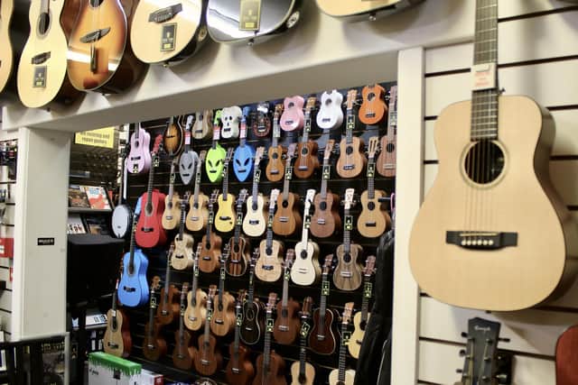 Guitars and ukuleles at Real Time Music, Chesterfield