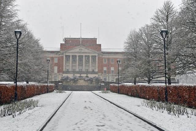 The Town Hall pictured blanketed in snow.