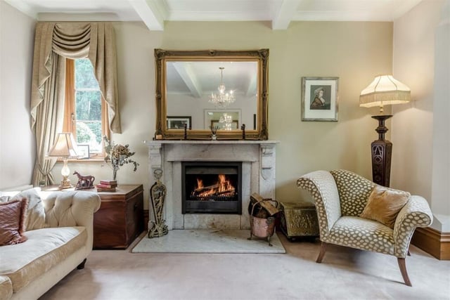 Probably the most striking feature of the living room is this magnificent marble period fireplace with raised inset multi-fuel stove.