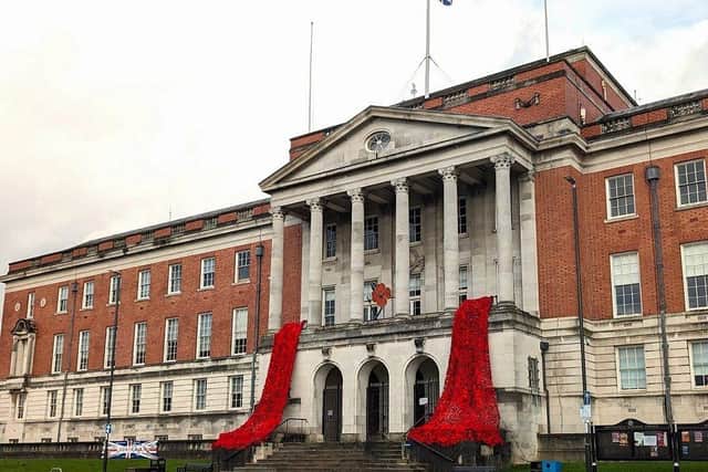 Chesterfield Town Hall with the Poppy cascades installed
