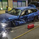 Damage to the BMW after the crash in Staveley last night. Image: Derbyshire RPU.
