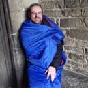 Revd. Neil practices before his sleep out