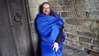 Revd. Neil practices before his sleep out