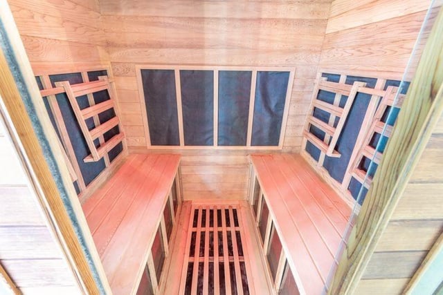 As part of the amazing leisure facilities at the £1 million house is this built-in sauna.