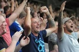 Spireites fans celebrate a 3-0 win over Aldershot to make it two wins in two at the start of the 2018/19 season.