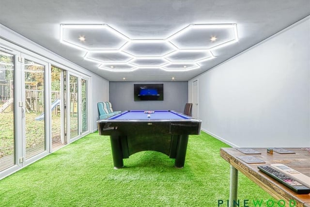 The man cave is fitted with power, lighting and artificial turf.