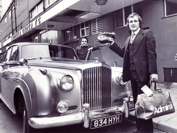 Len Badger, of Sheffield United, leaves Bramall Lane after being sold to  Chesterfield in January 1976.  He played for a further two seasons for Spireites, making 46 appearances before a series of knee injuries ended his career.