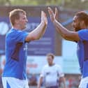 Danny Rowe is congratulated by Stefan Payne after his goal against Matlock Town. Picture: Tina Jenner.