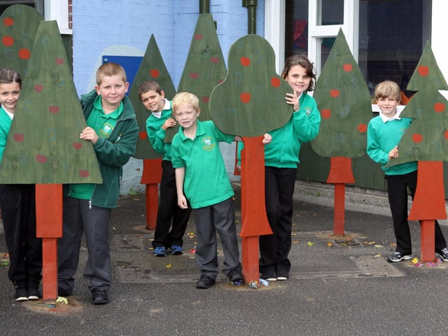 A new play area unveiled at william rhodes Primary School in 2012 after teachers fundraised and came in during the school holidays to complete it. Alicia Crowe, Finley Cartledge, Ross Padley, Bailey Fletcher, Ellie Crowe and Nyles Padley.