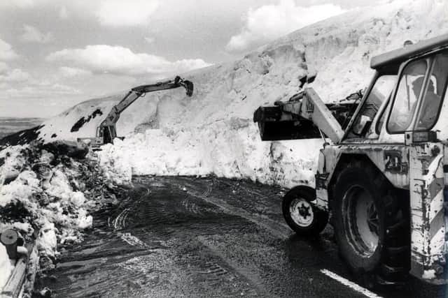 The Snake Pass blocked by snow in 1981.
