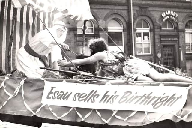 John Tranter, left, with Brian Glover on a float as part of the Whit Monday church procession in 1956.