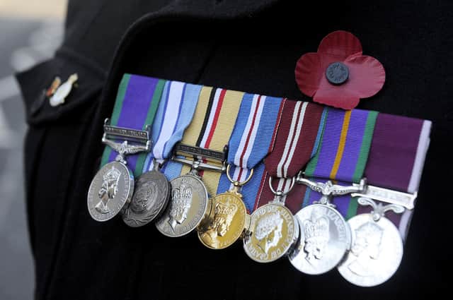 Medals worn with pride at Falkirk Cenotaph ... (Pic: Michael Gillen)