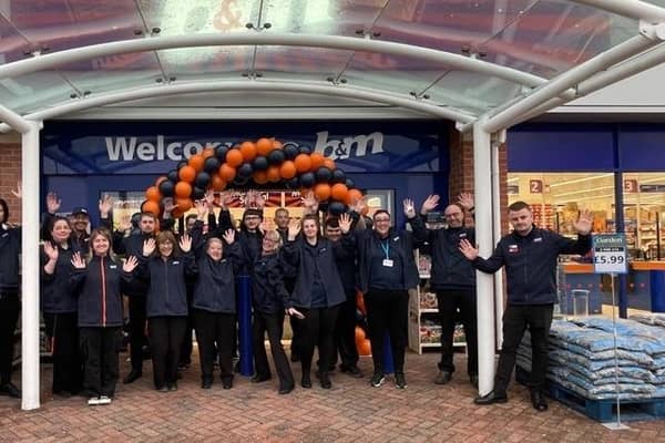 Members of the Just Good Friends Club with B&M workers at the opening of the new store at Mill Green, Clowne.