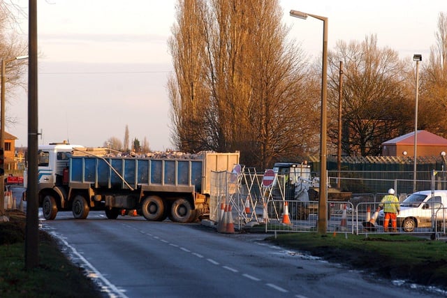 A lorry leaves what was the main entrance to the former RAF Finningley in Hayfield Lane.