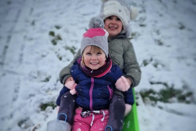 Such happy faces! Briony Mellor said: "My girls enjoying the snow!"