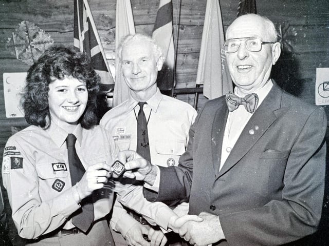 Ripley scout award presented to Karen, December, 1983.