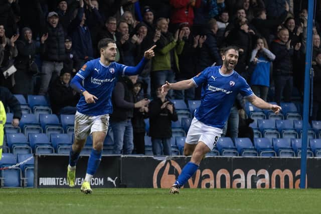 Will Grigg celebrates his goal. Picture: Tina Jenner