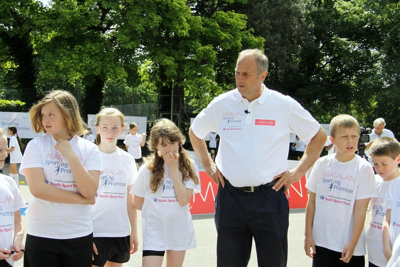 Sir Steve Redgrave talks to pupils about sport during a visit to St.Joseph's Primary School.
