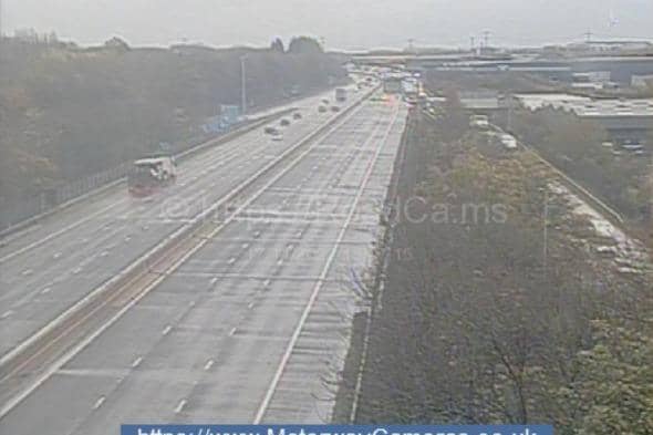 Picture shows the M1 closed near Meadowhall this afternoon. Police are on the scene
