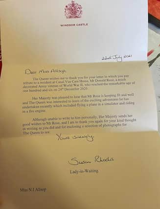 The letter sent from Windsor Castle on behalf of the Queen acknowledging Donald's achievements