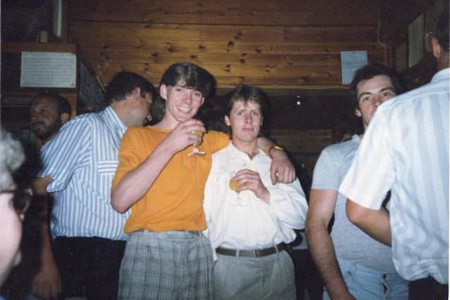 Brian aged 24, right, with Craig aged 18 at a welfare club in Pitsea, Essex.