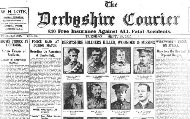 Derbyshire Courier's report of war casualties in 1916.
