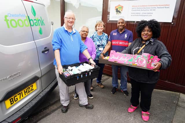 Chesterfield foodbank opens a new foodbank at the African & Caribbean community Association building in Hasland. Seen Volunteers for the foodbnk, Brian Croft, Rita King, Sarah Menzies (volunteer manager), Lud Ramsey and Lynette Blackwood.