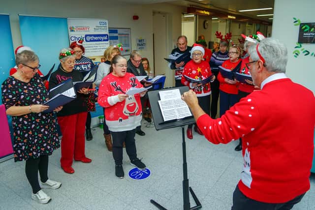.Patients, visitors and staff at Chesterfield Royal Hospital got into the festive spirit and enjoyed the hospital choir singing carols around the Christmas tree as well as a short service led by Rev’d Martyn Jinks, Head of Pastoral and Spiritual Care and Dr Helen Phillips, Chair of the Trust.
