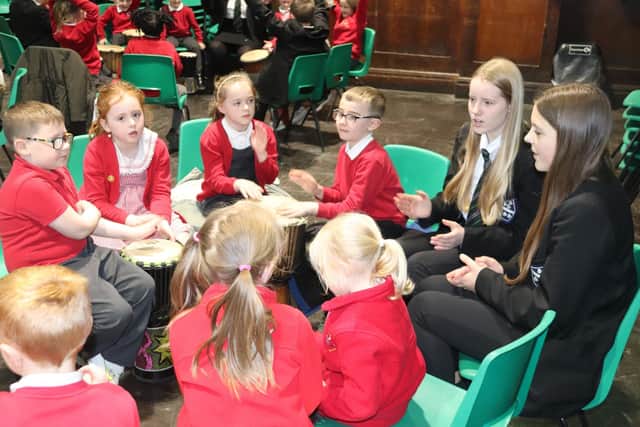 Year 1 and 2 pupils from St Joseph’s Catholic & CofE primary school at Calver Crescent in Staveley, visited nearby Netherthorpe School, to learn to play a variety of different rhythms ahead of World Music Day, which takes place on Wednesday, June 21.