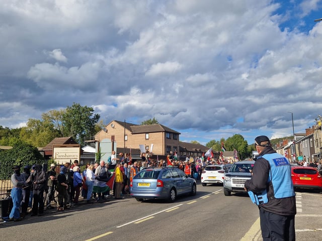 At first protesters gathered on both sides of Sheffield Road.