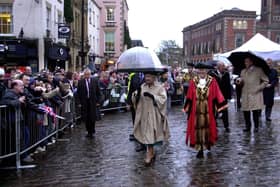 Queen Elizabeth II and the Duke of Edinburgh pictured during a visit to Chesterfield in 2003. 
Story Lyn Barton Picture Chris Lawton November 14 2003