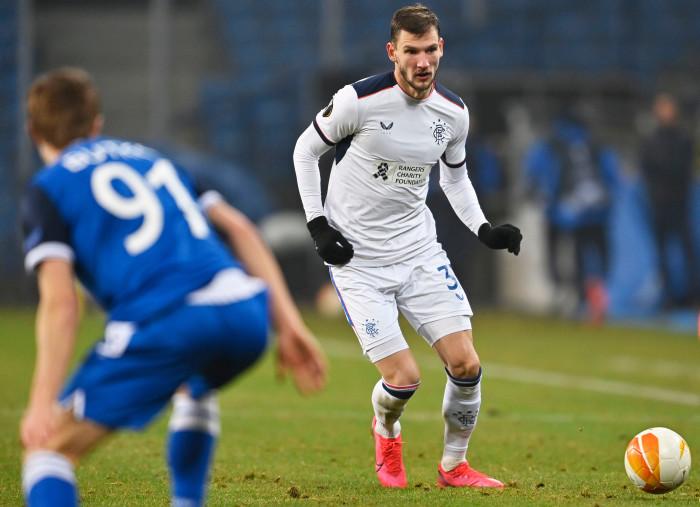 Unable to advertise usual sponsors 32Red in Poland - Rangers publicised the club's charity foundation against Lech Poznan in the 2020-21 Europa League group stage win.