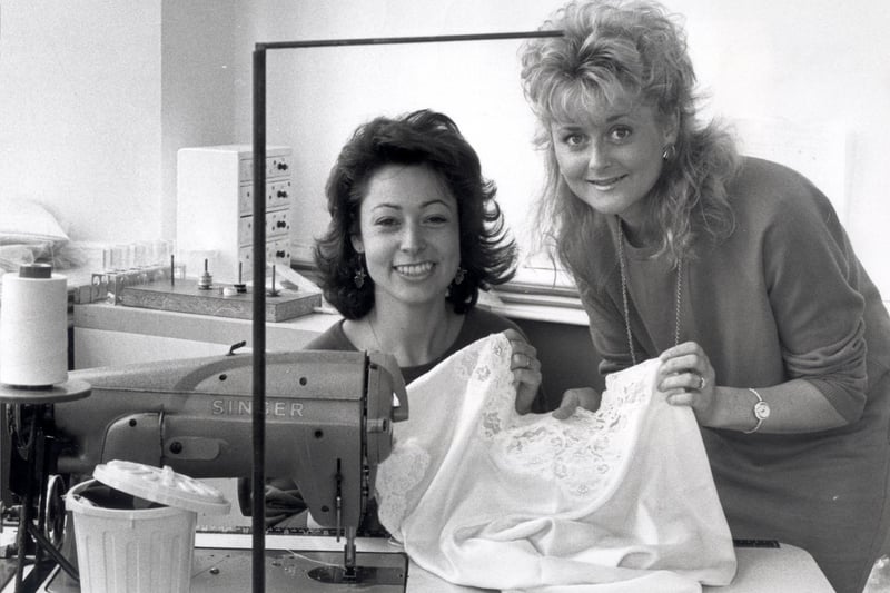 Christine Arthur and Janet Downend of Cinderella Lingerie in Staveley in 1989
