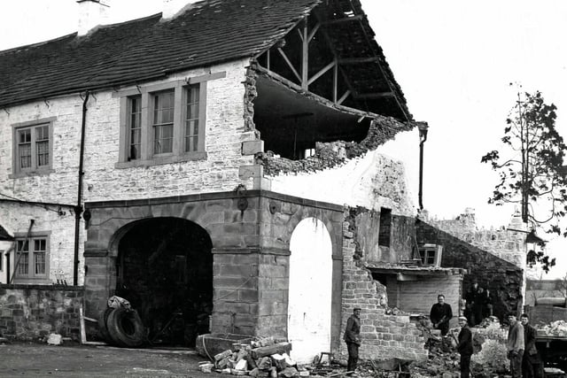 Gales leave a trail of destruction, including damage to the Peacock Hotel, Four Lanes End, Alfreton, in February 1962.