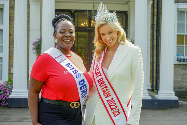 Miss Derby Felicia Vundle and Charlotte Clemie Ms Great Britain 2022 outside Ringwood Hall, Chesterfield