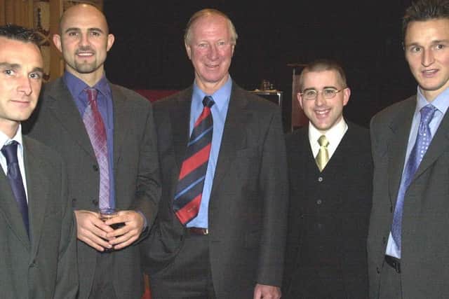 Jack Charlton held a fundraising evening for Chesterfield FC at the Winding Wheel in December 2001. Here he is pictured on the night with Chesterfield players Rob Edwards, Steve Blatherwick, Ian Breckin and organiser Mark Ashmore.