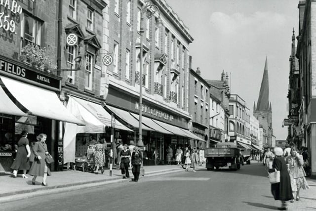 Shoppers on Chesterfield high street 70 years ago.