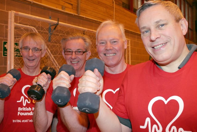 Light-hearted fitness group promoting British Heart Foundation Rally to Parliament with help from Paul Holmes MP. Peter Jenkinson, Roger Gill, Frank Casey and Paul Holmes MP back in 2010