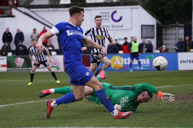 Jordan Cropper pictured scoring against Chorley, who finished bottom of the National League.