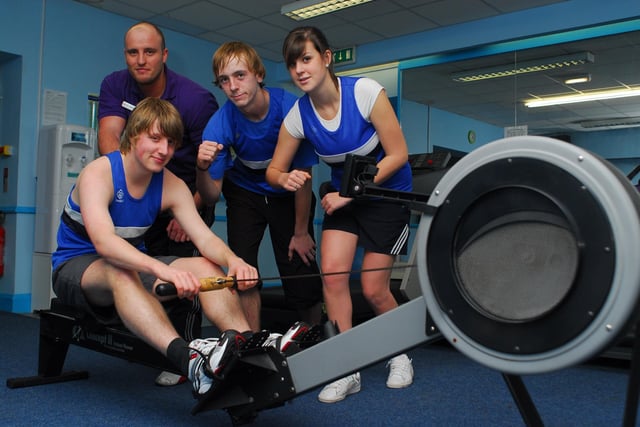 Three young athletes from Chesterfield use the gym at the Chesterfield Legacy Hotel as part of their training. Pictured are (from left) 400m runner Nick Cartwright (17), long jumper Thomas Kitchen (15), Neil Collington from the gym and hammer trower Sian Pentin (14).