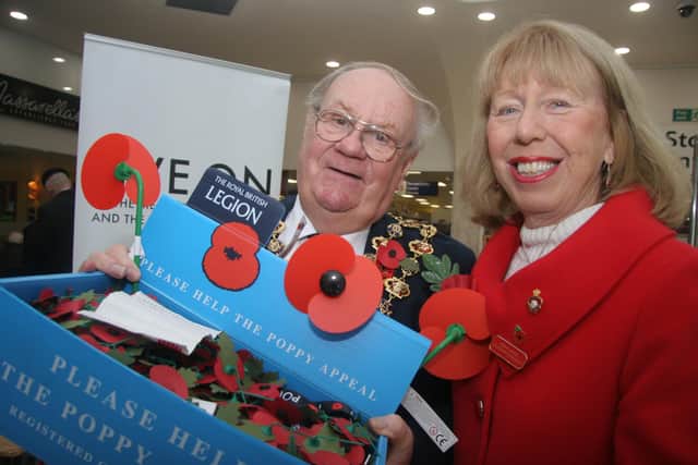 Viv is pictured with Coun Gordon Simmons, mayor of Chesterfield, at the launch of the  2019 poppy appeal which raised £58,000.