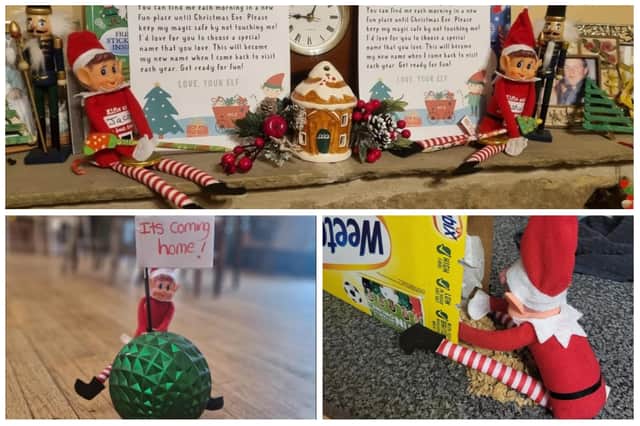 Has your elf been good or mischievous? Photos submitted by Sarah Louise Ward, Lydia Slater and Sophie Wain, clockwise from top.